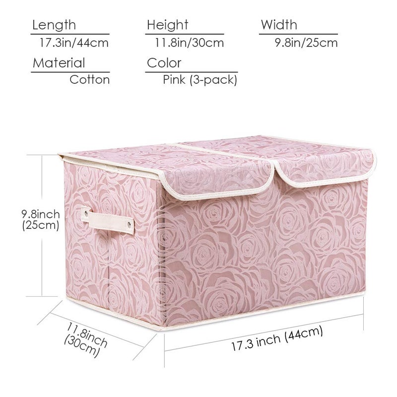 PRANDOM Large Stackable Storage Bins with Lids Fabric Decorative Storage Box Cubes Organizer Containers Baskets with Cover Handles Divider for Bedroom Closet Living Room 17.3x11.8x9.8 Inch 3 Pack - Image 4